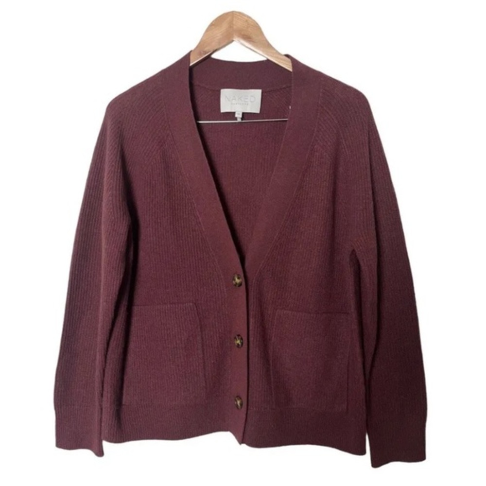 Naked Cashmere Lorraine Brown Maroon Ribbed Cashmere Cardigan Sweater XS
